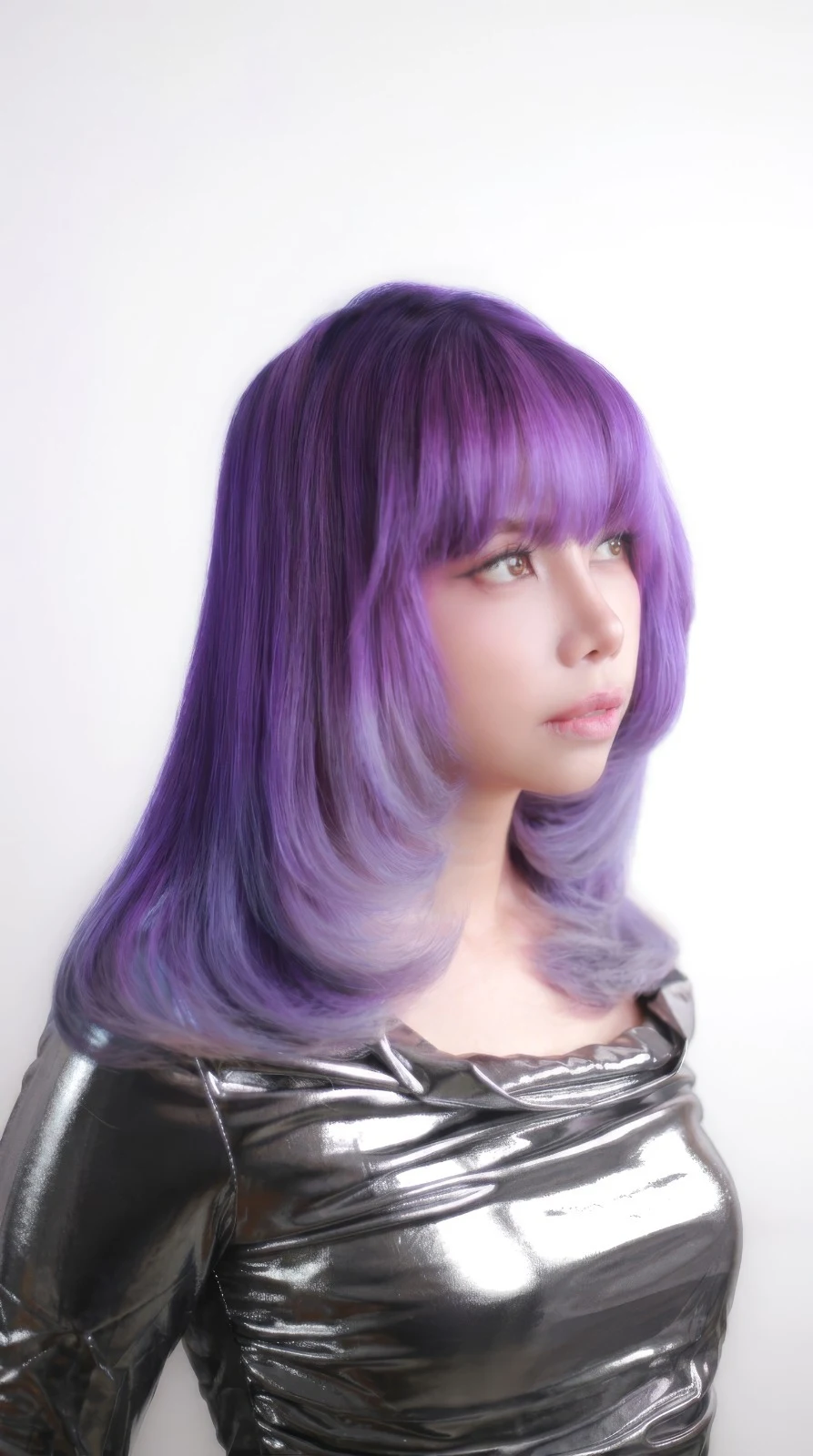 Sleek lilac colour with bangs